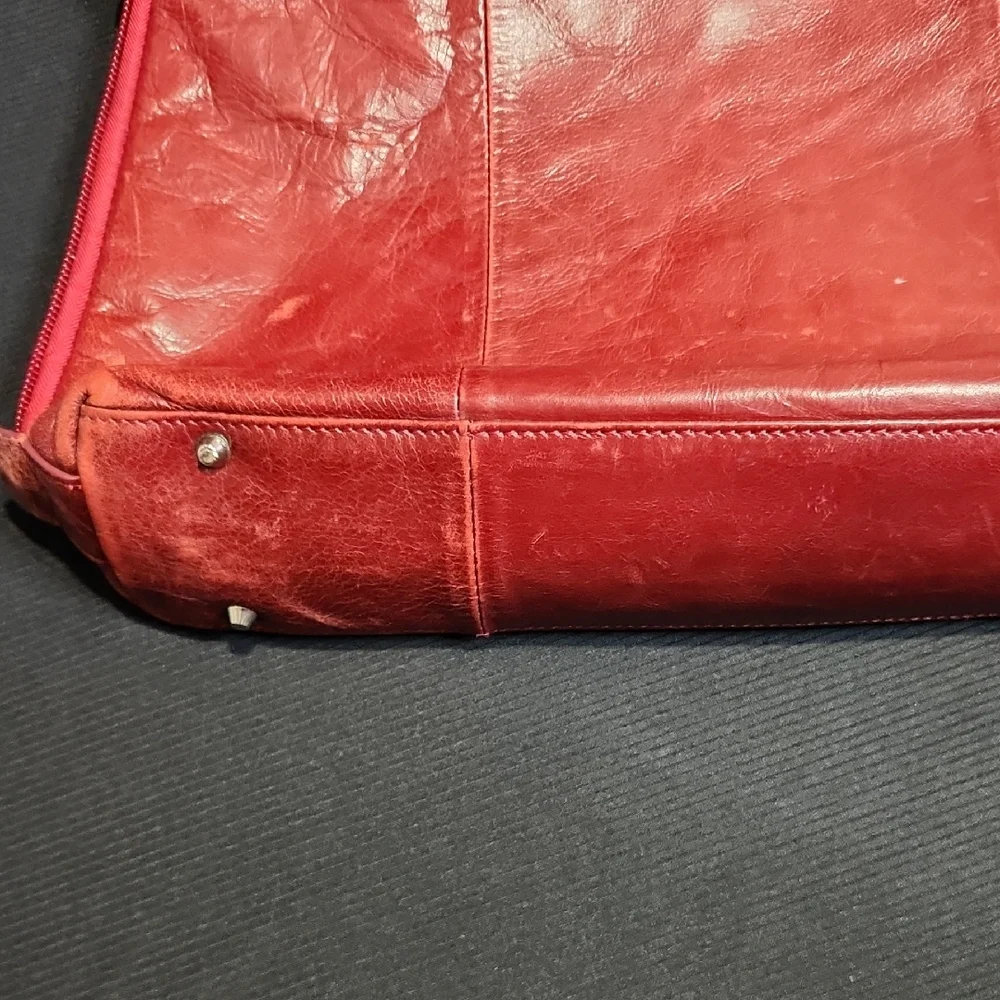 Red Leather Briefcase with Double Handles